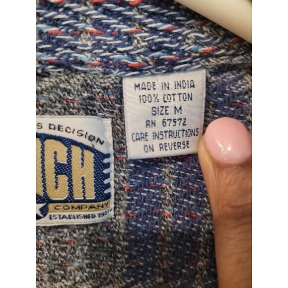 Vintage Punch Mens Long Sleeve Button Shirt M Blue Cotton Textured Front Pocket - Picture 4 of 4